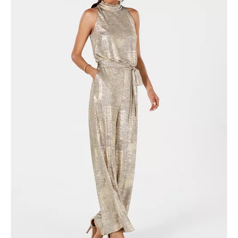 Vince Camuto Gold Halter Jumpsuit with Wide-Leg Pants